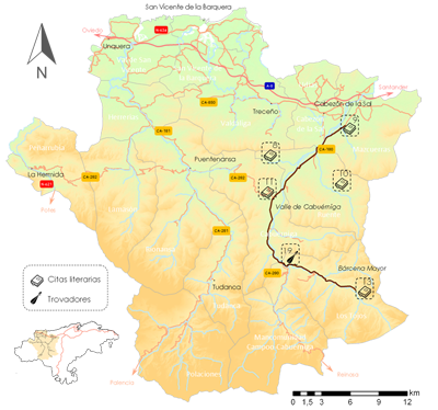 Mapa literario tramo de Mazcuerras a Bárcena Mayor